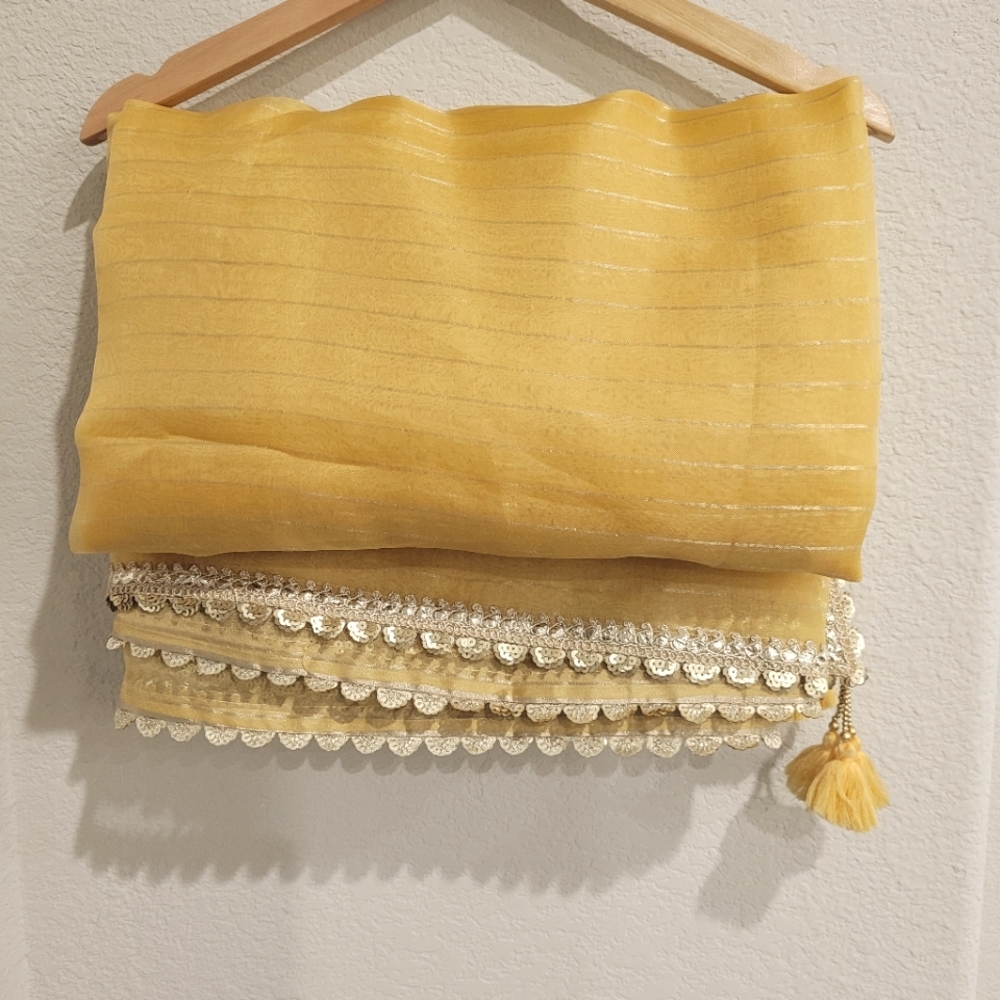 Pure Organza Silk gotta parti sari/ saree with tassels + blouse